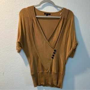 Women’s Anne Klein brown button detail mock wrap sweater top size medium M